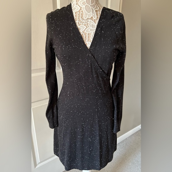 LOFT Dresses & Skirts - LOFT Faux Wrap Black with Speckles Sweater Dress. Size Medium